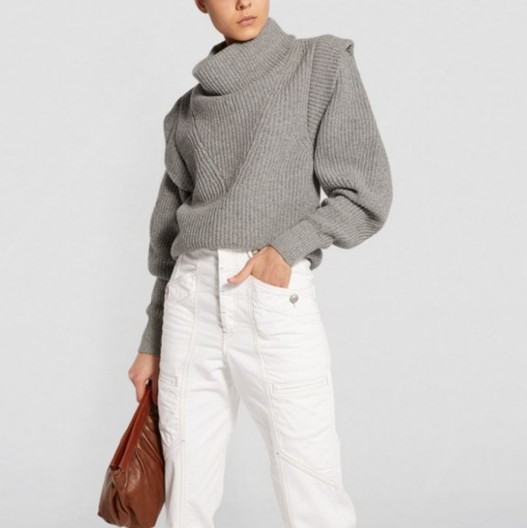 Isabel Marant poppy ribbed gray cashmere wool blend turtleneck sweater - Picture 6 of 14